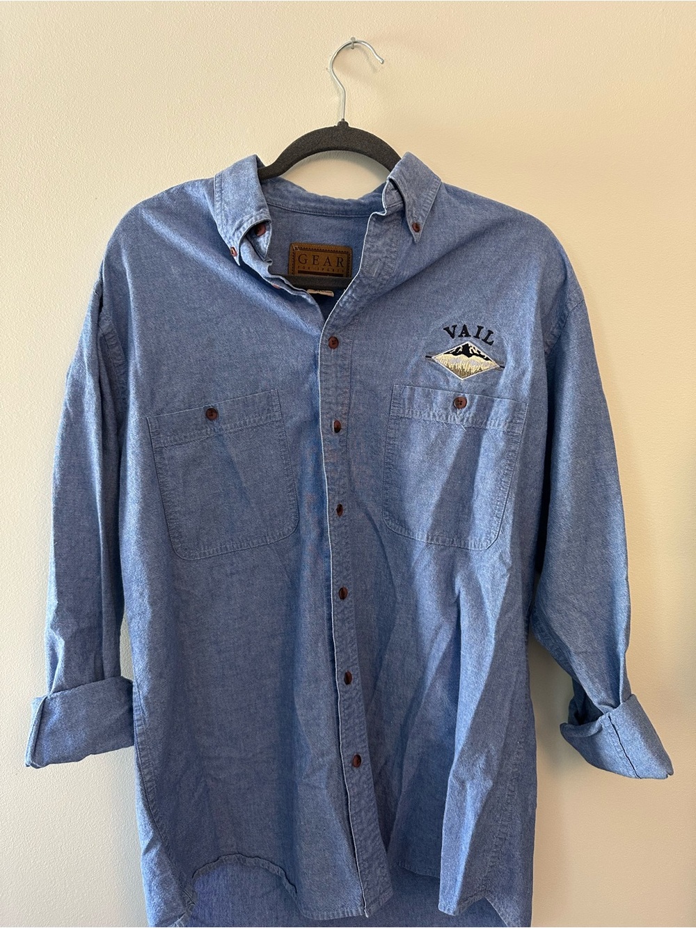 Vintage button down chambray embroidered vail shirt